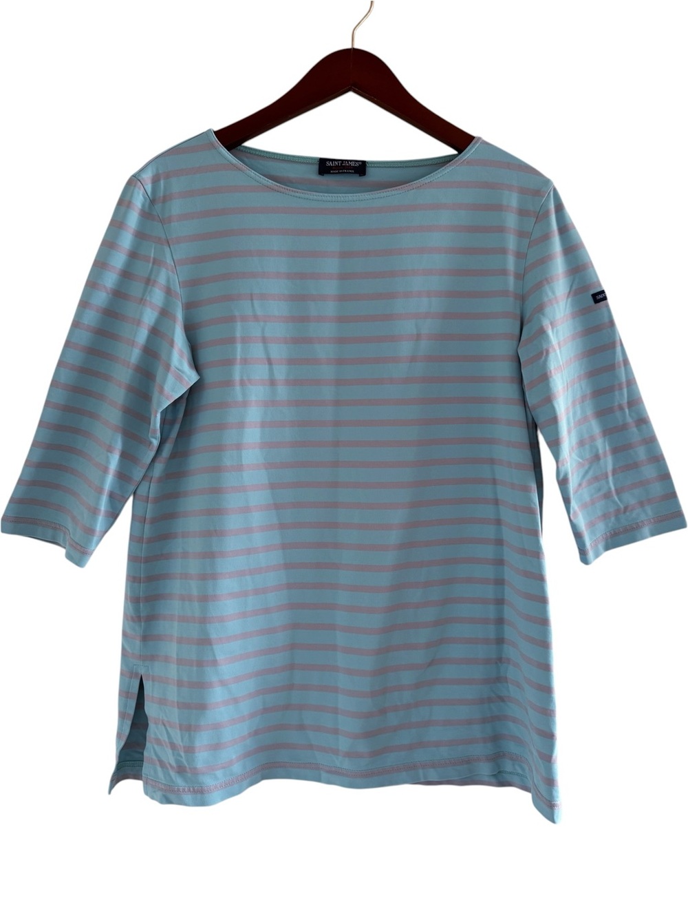 SAINT JAMES Bateau Neck Knit Top Size US 12 in Teal Stripe